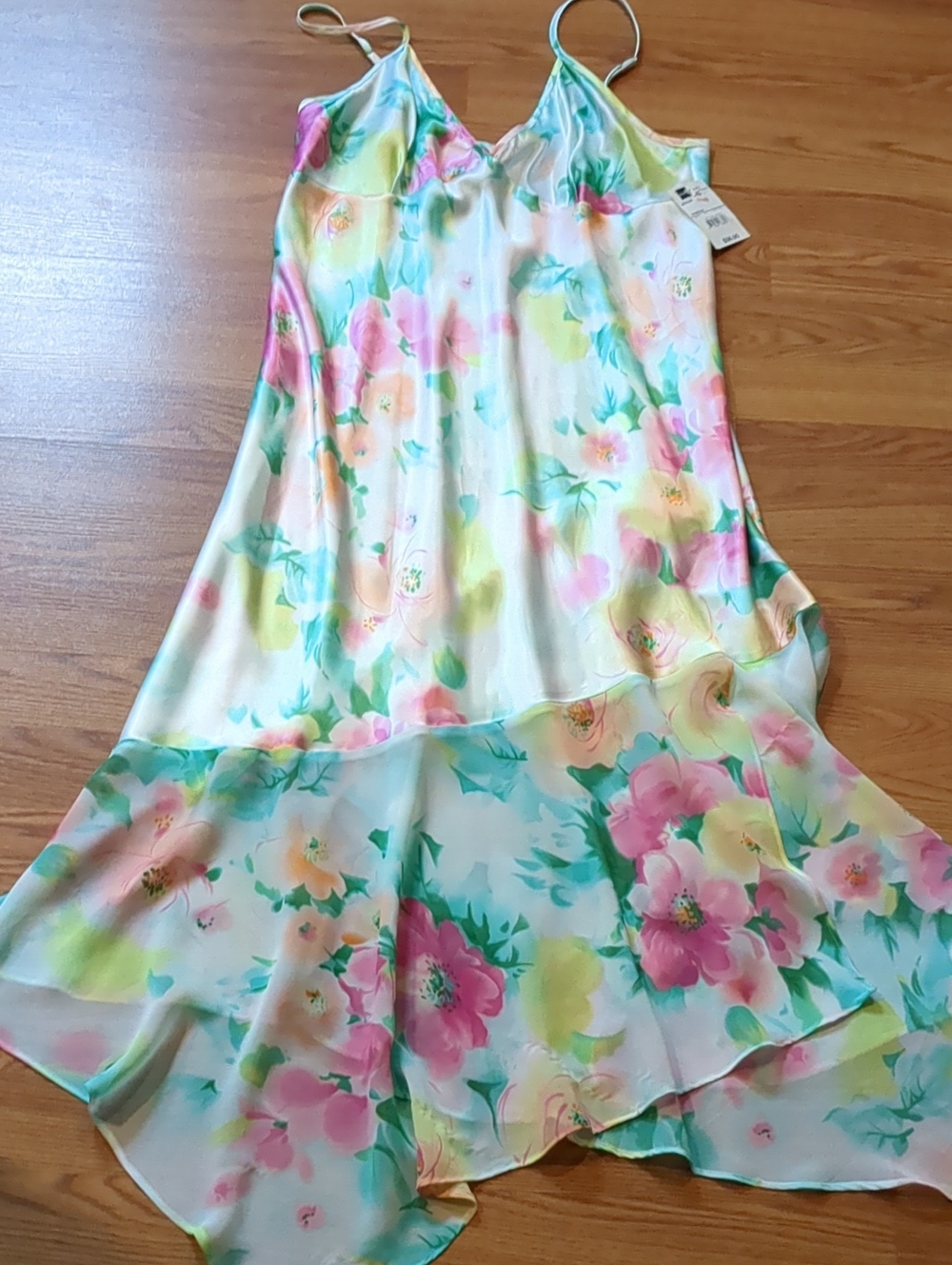 NWT Vintage Delicates Pastel Floral Asymmetric Ruffle Slip Dress - Picture 6 of 7